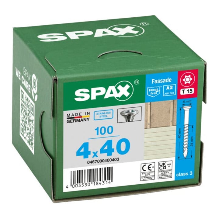 Spax Fassade 4 x 40 mm LinsenSenkkopf T-STAR plus Teilgewinde CUT-Spitze Edelstahl rostfreiei A2