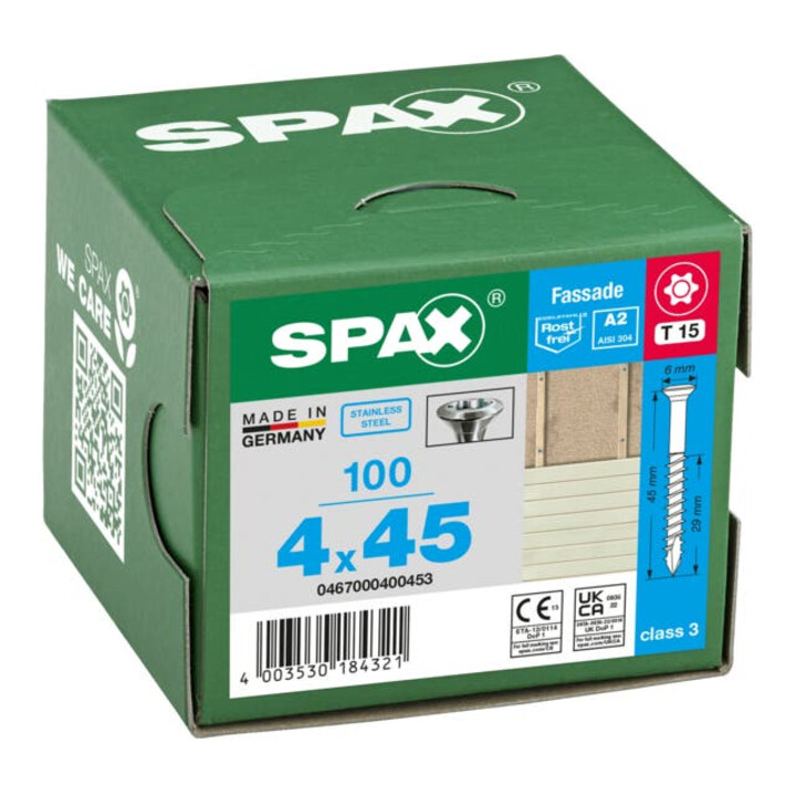 Spax Fassade 4 x 45 mm LinsenSenkkopf T-STAR plus Teilgewinde CUT-Spitze Edelstahl rostfreiei A2