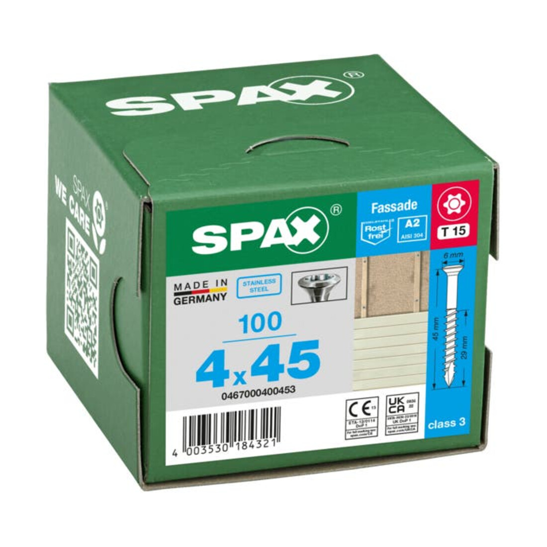 Spax Fassade 4 x 45 mm tête fraisée bombée T-STAR plus filetage partiel pointe CUT inox A2 antirouille