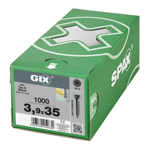 Spax GIX-A Tête trompette 3,9 x 35 H2 Filetage fin phosphaté