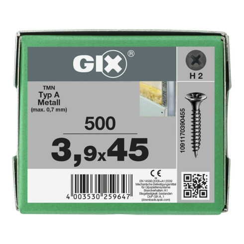 Spax GIX-A Tête trompette 3,9 x 45 H2 Filetage fin phosphaté