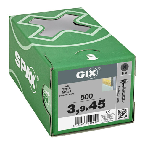 Spax GIX-A Tête trompette 3,9 x 45 H2 Filetage fin phosphaté