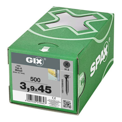 Spax GIX-A Tête trompette 3,9 x 45 H2 Filetage fin phosphaté
