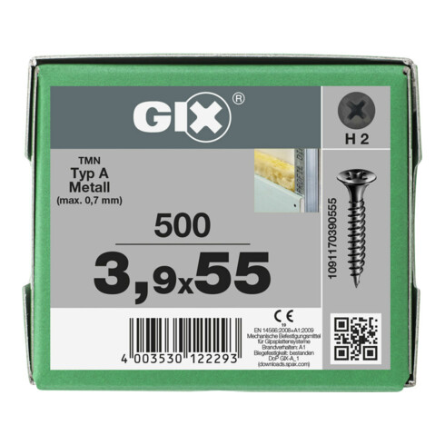 Spax GIX-A Tête trompette 3,9 x 55 H2 Filetage fin phosphaté