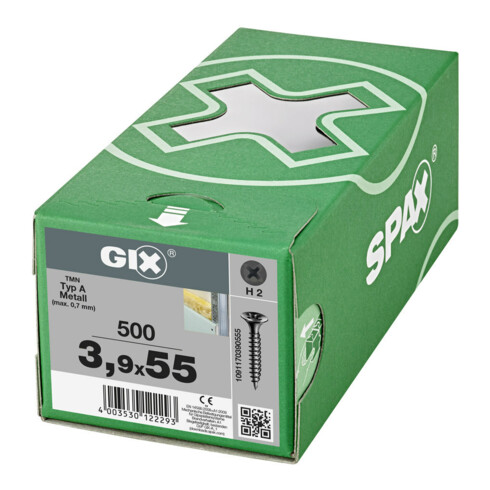 Spax GIX-A Tête trompette 3,9 x 55 H2 Filetage fin phosphaté