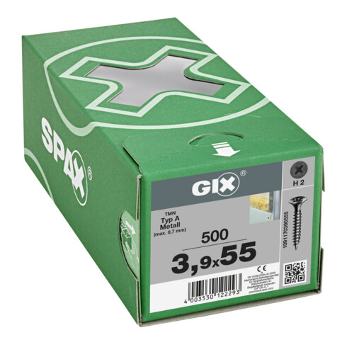 Spax GIX-A Tête trompette 3,9 x 55 H2 Filetage fin phosphaté