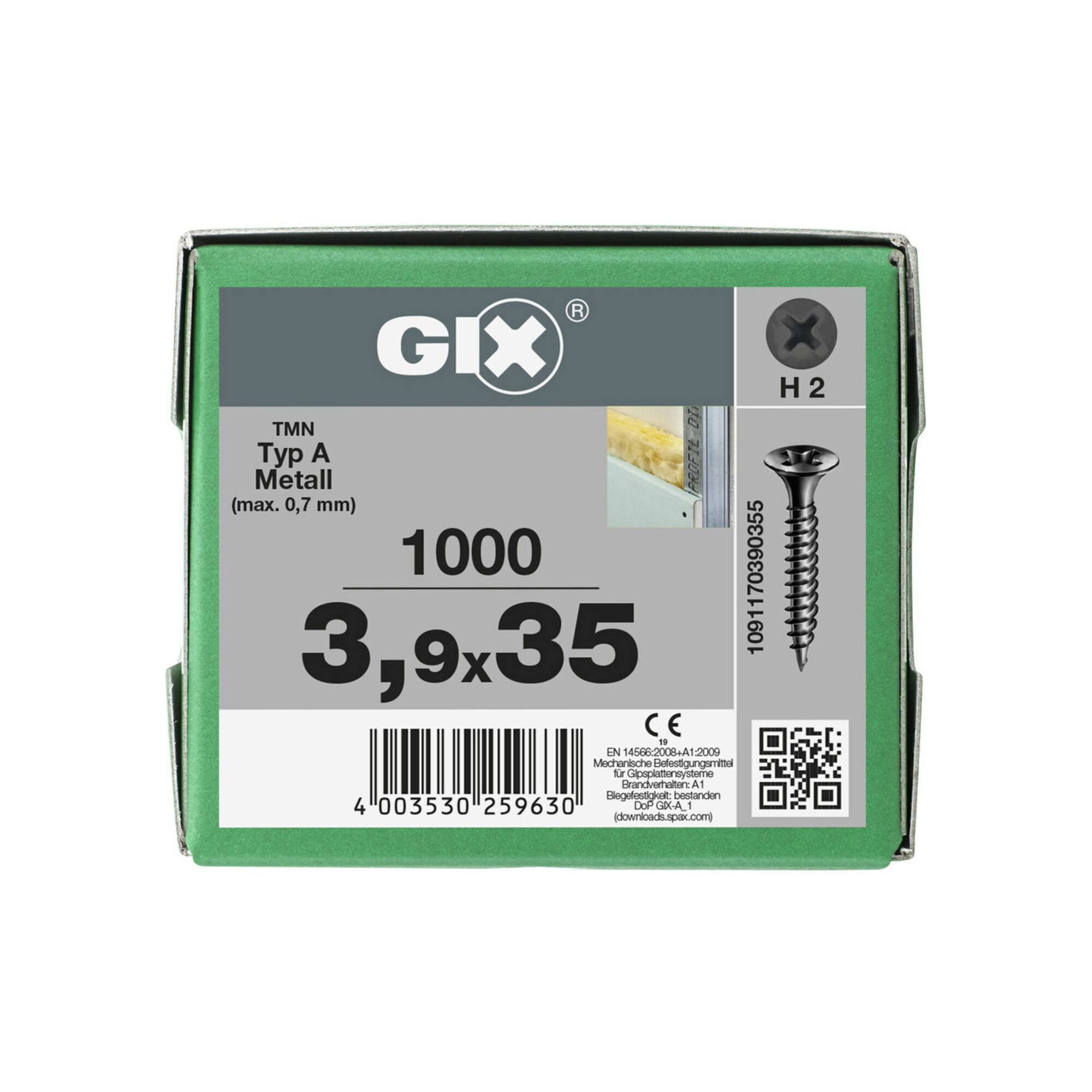 Spax GIX-A Trompetenkopf 3,9 x 35 H2 Feingewinde PHOSPHATIERT