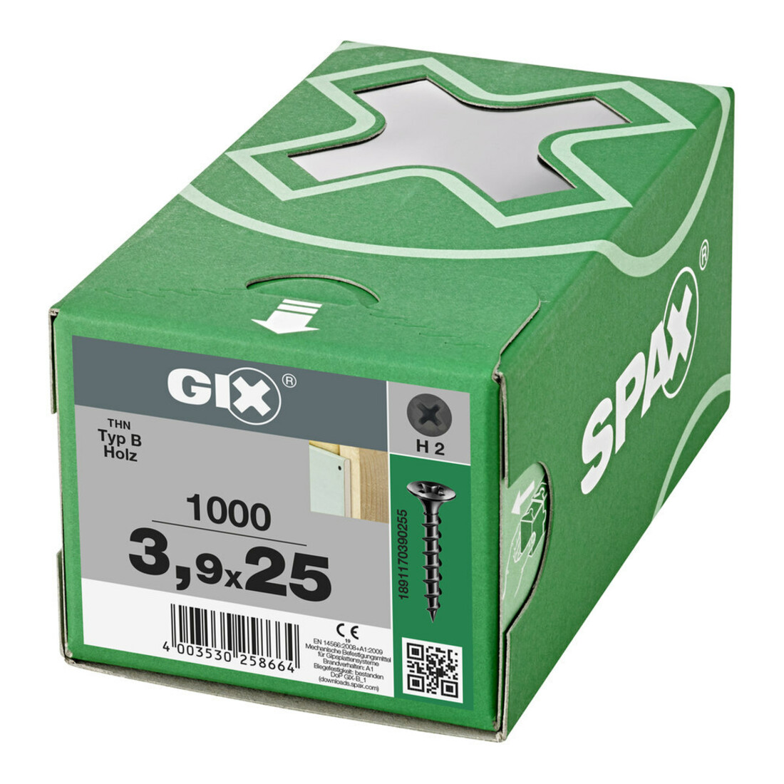 Spax GIX-B Tête trompette 3,9 x 25 H2 Filetage grossier PHOSPHATÉ