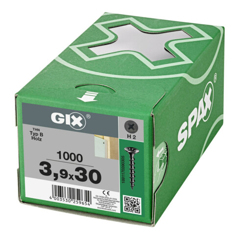 Spax GIX-B Tête trompette 3,9 x 30 H2 Filetage grossier phosphaté