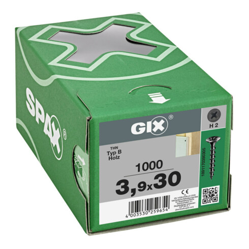 Spax GIX-B Tête trompette 3,9 x 30 H2 Filetage grossier phosphaté