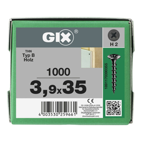 Spax GIX-B Tête trompette 3,9 x 35 H2 Filetage grossier phosphaté