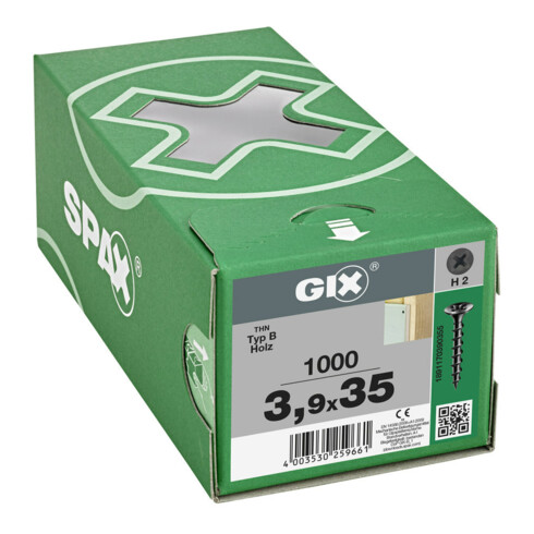 Spax GIX-B Tête trompette 3,9 x 35 H2 Filetage grossier phosphaté