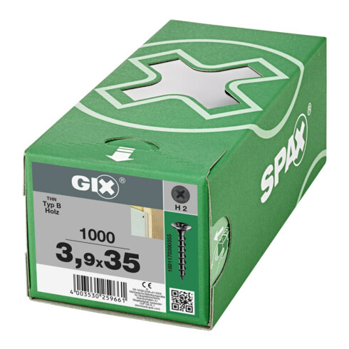 Spax GIX-B Tête trompette 3,9 x 35 H2 Filetage grossier phosphaté