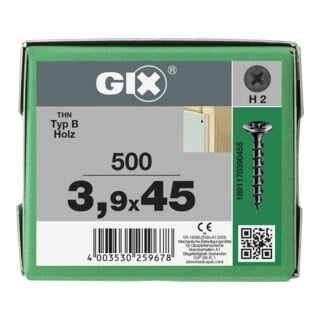 Spax GIX-B Tête trompette 3,9 x 45 H2 Filetage grossier PHOSPHATÉ