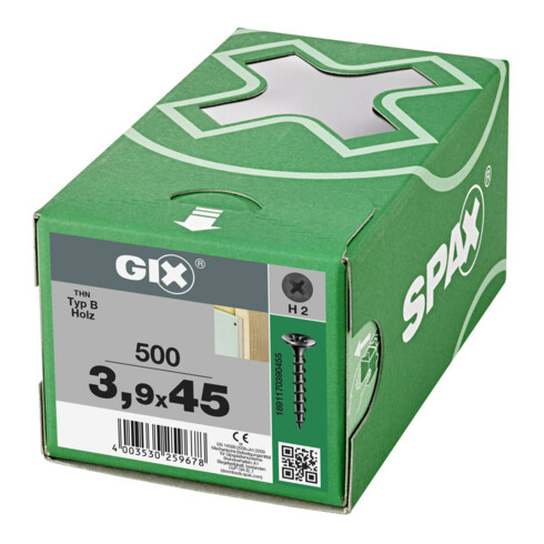 Spax GIX-B Tête trompette 3,9 x 45 H2 Filetage grossier PHOSPHATÉ