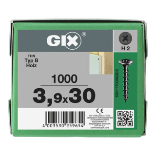 Spax GIX-B Trompetenkopf 3,9 x 30 H2 Grobgewinde PHOSPHATIERT