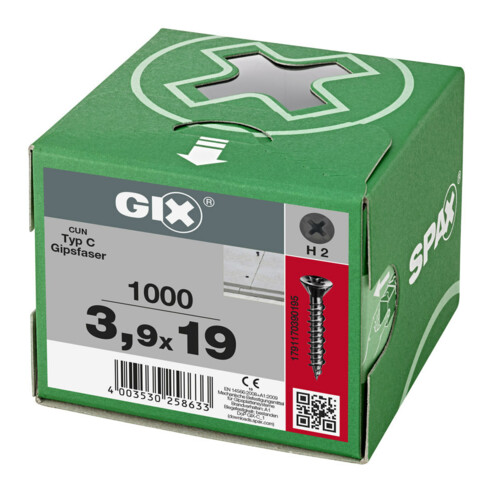 Spax GIX-C Fraises à rainures 3,9 x 19 H2 filetage fin phosphaté