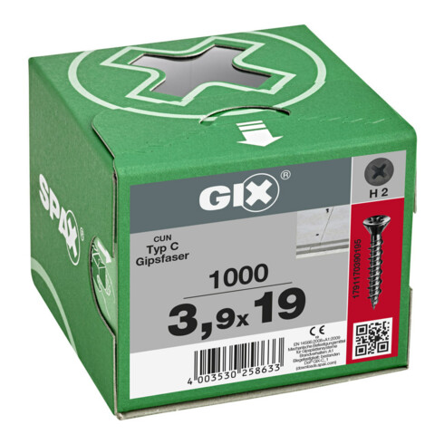 Spax GIX-C Fraises à rainures 3,9 x 19 H2 filetage fin phosphaté