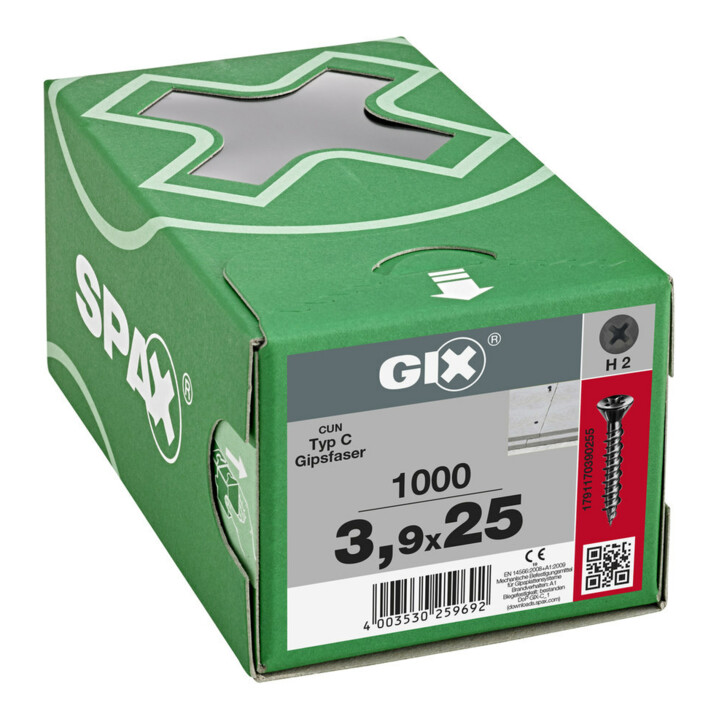 Spax GIX-C Fraises à rainures 3,9 x 25 H2 filetage fin phosphaté