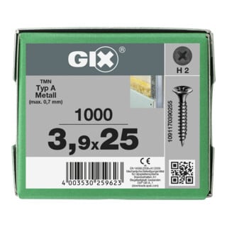 Spax GIX-D Tête trompette 3,9 x 25 H2 Pointe de forage phosphaté en magasin