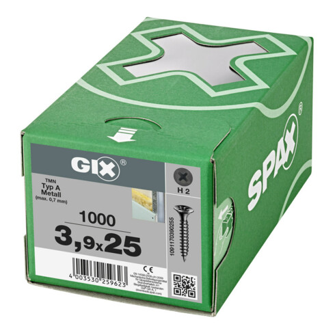 Spax GIX-D Tête trompette 3,9 x 25 H2 Pointe de forage phosphaté en magasin