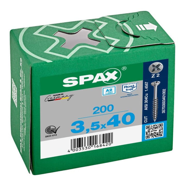 Spax Glasleistenschraube 3,5 x 40 mm Senkkopf Kreuzschlitz Z Teilgewinde CUT-Spitze Edelstahl rostfreiei A2