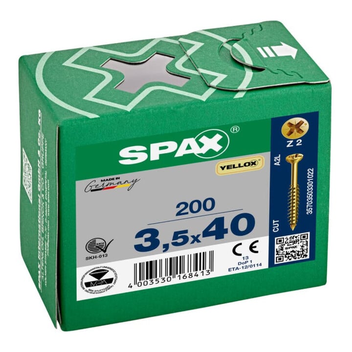 Spax Glasleistenschraube 3,5 x 40 mm Senkkopf Kreuzschlitz Z Teilgewinde CUT-Spitze YELLOX A2L