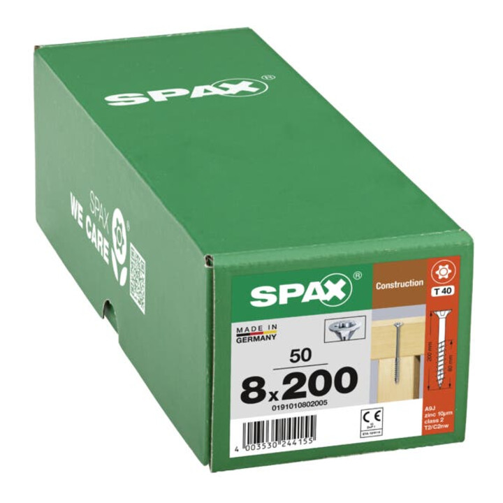 Spax Holzbauschraube 8 x 200 mm Senkkopf T-STAR plus Teilgewinde 4CUT WIROX P3J