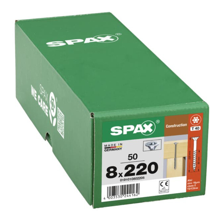 Spax Holzbauschraube 8 x 220 mm Senkkopf T-STAR plus Teilgewinde 4CUT WIROX P3J