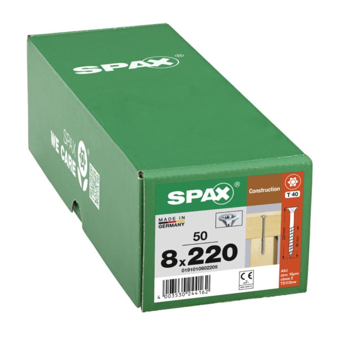 Spax Holzbauschraube 8 x 220 mm Senkkopf T-STAR plus Teilgewinde 4CUT WIROX P3J