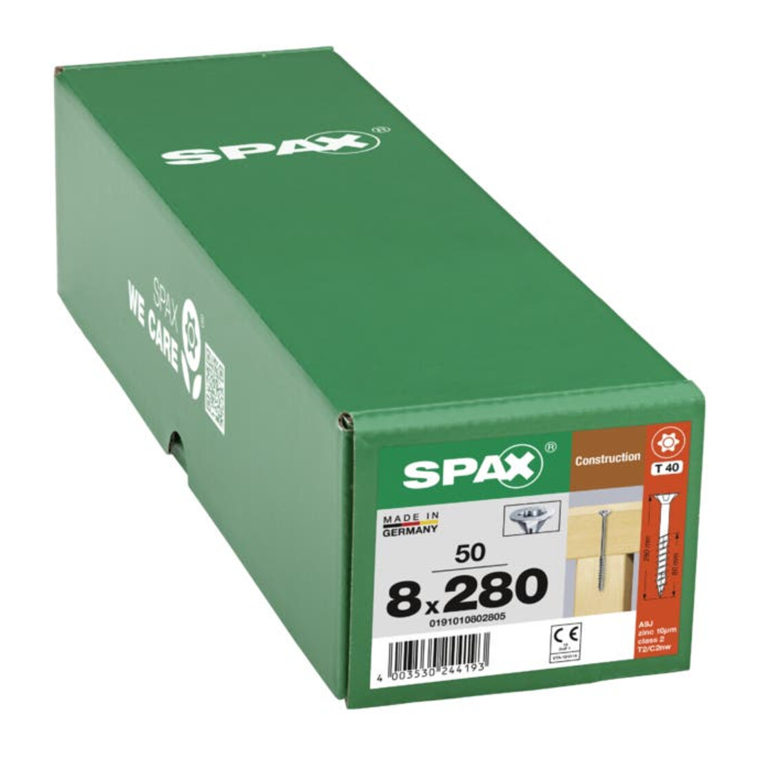 Spax Holzbauschraube 8 x 280 mm Senkkopf T-STAR plus Teilgewinde 4CUT WIROX P3J