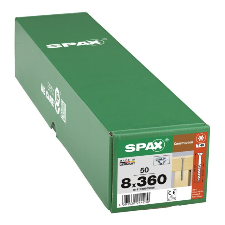 Spax Holzbauschraube 8 x 360 mm Senkkopf T-STAR plus Teilgewinde 4CUT WIROX P3J