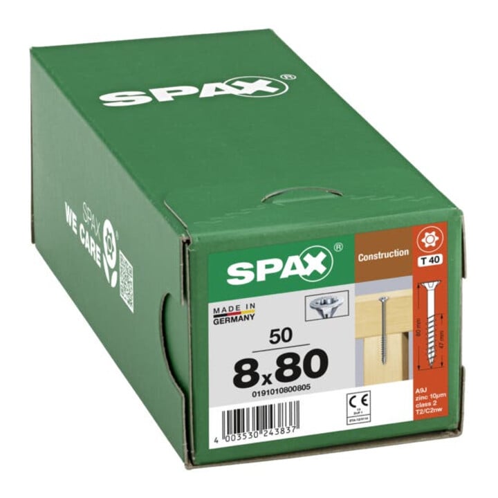 Spax Holzbauschraube 8 x 80 mm Senkkopf T-STAR plus Teilgewinde 4CUT WIROX P3J