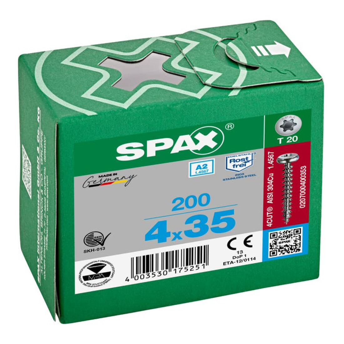 Spax Inox 4 x 35 mm Tête demi-ronde T-STAR plus Filetage complet 4CUT Inox A2 inoxydable