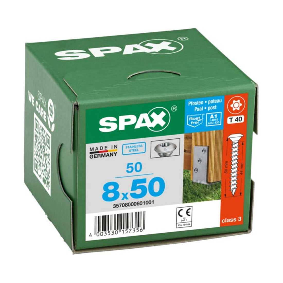 Spax Pfostenschraube 8 x 50 mm Zentrierkopf T-STAR plus Vollgewinde CUT-Spitze Edelstahl rostfreiei