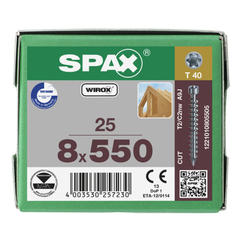 Spax S Tête de cylindre 8 x 550 T-STAR PLUS T40 FILETAGE COMPLET