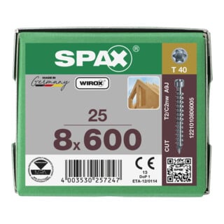 Spax S Tête de vis 8 x 600 T-STAR PLUS T40 filetage complet