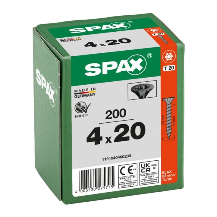 Spax Senkkopf T-STAR+ 4,0 x 20 Schwarz verzinkt HP