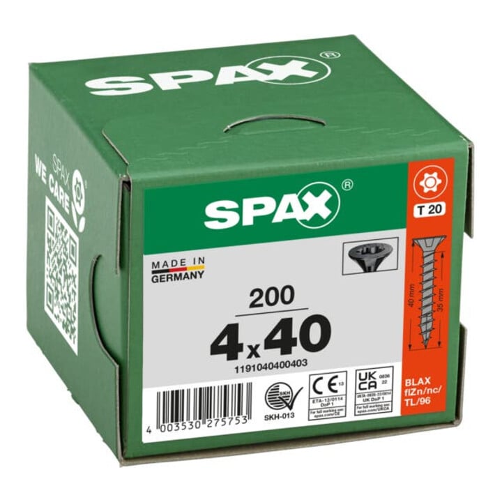 Spax Senkkopf T-STAR+ 4,0 x 40 Schwarz verzinkt HP