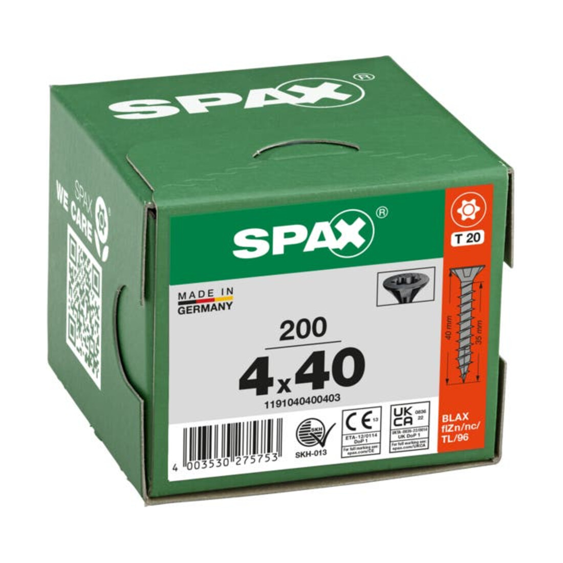 Spax Senkkopf T-STAR+ 4,0 x 40 Schwarz verzinkt HP