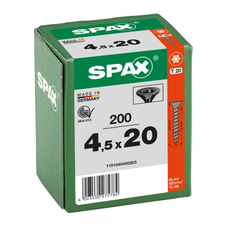 Spax Senkkopf T-STAR+ 4,5 x 20 Schwarz verzinkt HP