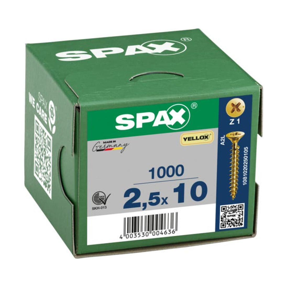 Spax Universalschraube 2,5 x 10 mm Senkkopf Kreuzschlitz Z Vollgewinde S-Spitze YELLOX A2L