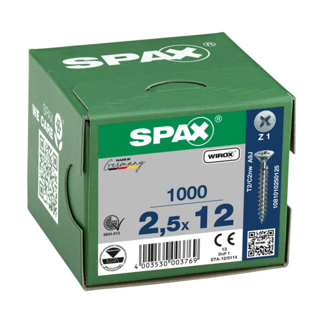 Spax Universalschraube 2,5 x 12 mm Senkkopf Kreuzschlitz Z Vollgewinde S-Spitze WIROX A3J