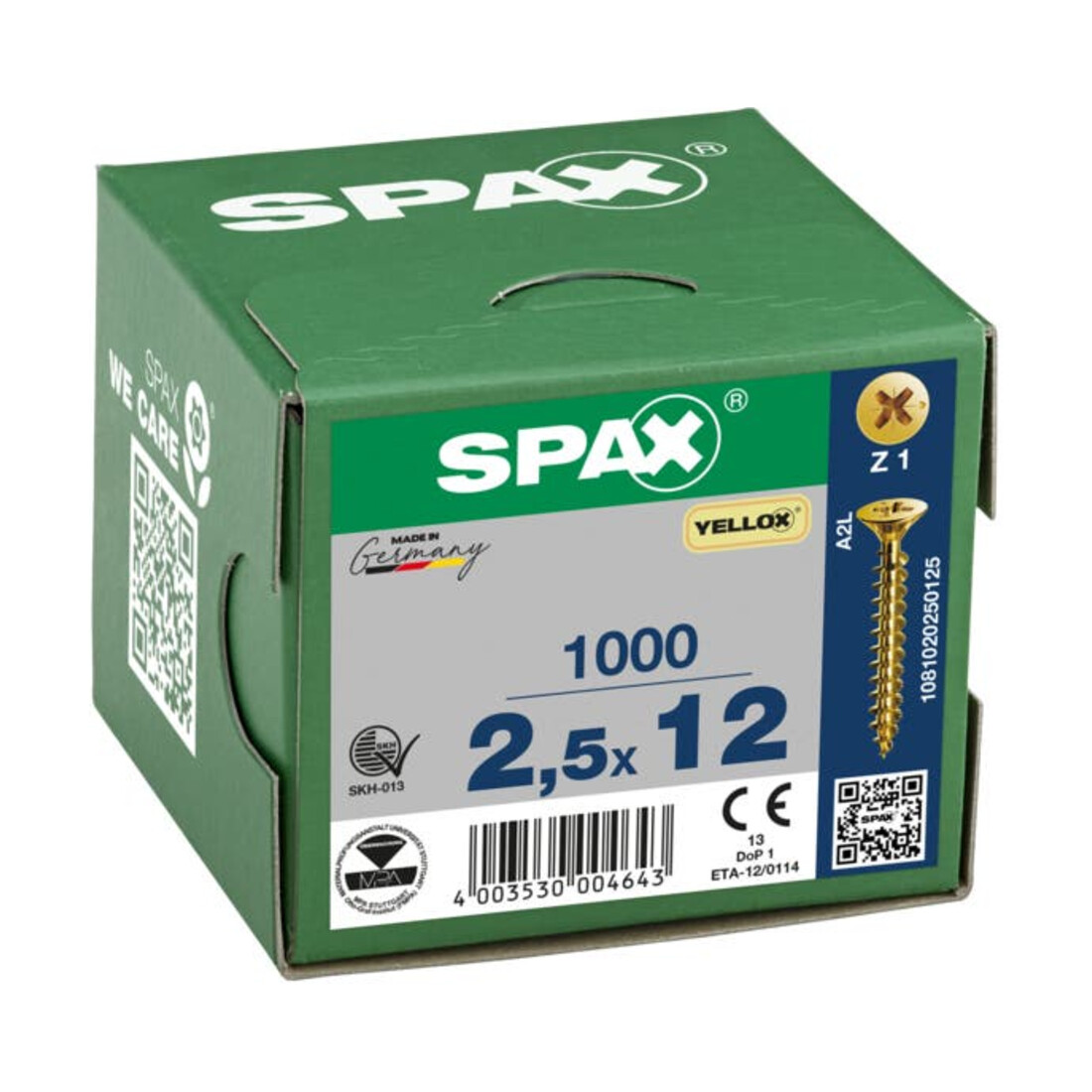 Spax Universalschraube 2,5 x 12 mm Senkkopf Kreuzschlitz Z Vollgewinde S-Spitze YELLOX A2L