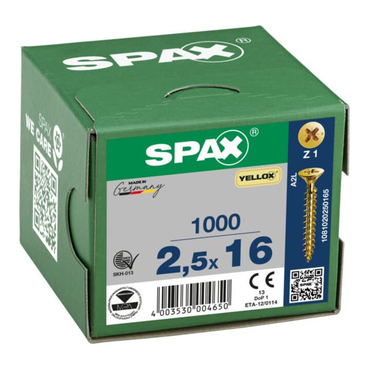 Spax Universalschraube 2,5 x 16 mm Senkkopf Kreuzschlitz Z Vollgewinde S-Spitze YELLOX A2L