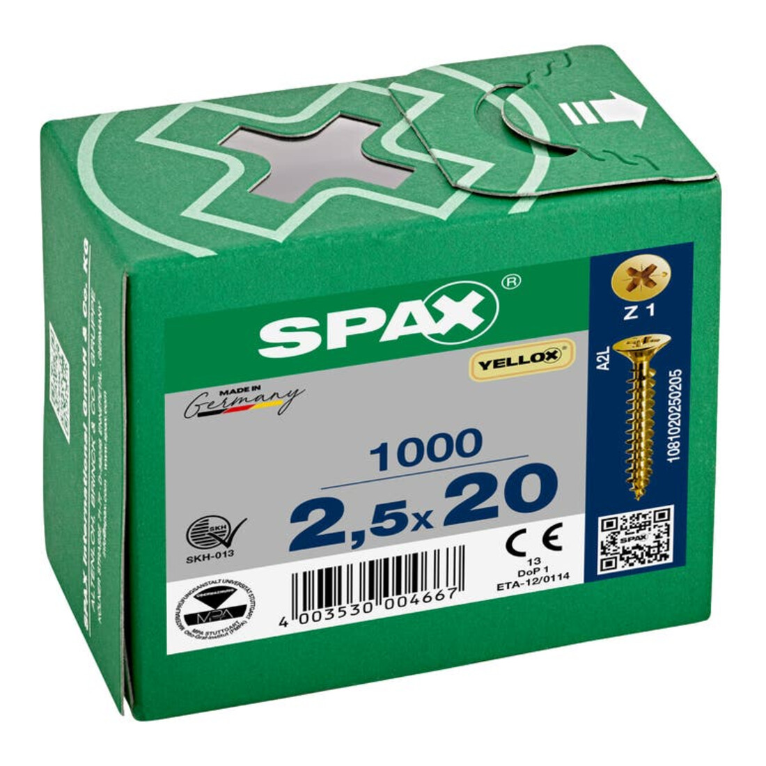 Spax Universalschraube 2,5 x 20 mm Senkkopf Kreuzschlitz Z Vollgewinde S-Spitze YELLOX A2L