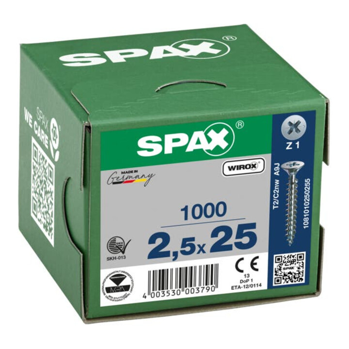 Spax Universalschraube 2,5 x 25 mm Senkkopf Kreuzschlitz Z Vollgewinde S-Spitze WIROX A3J