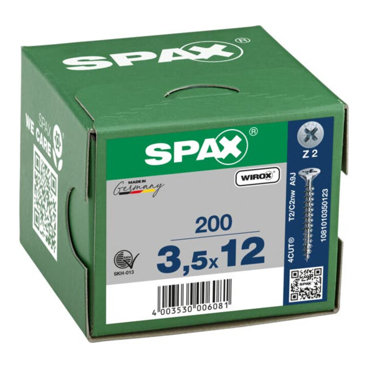 Spax Universalschraube 3,5 x 12 mm Senkkopf Kreuzschlitz Z Vollgewinde 4CUT WIROX A3J