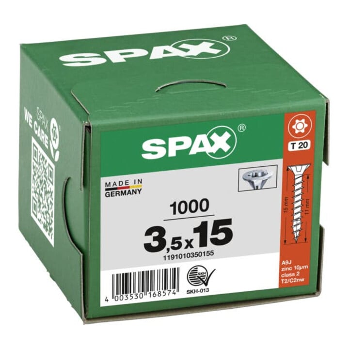 Spax Universalschraube 3,5 x 15 mm Senkkopf T-STAR plus Vollgewinde 4CUT WIROX A3J