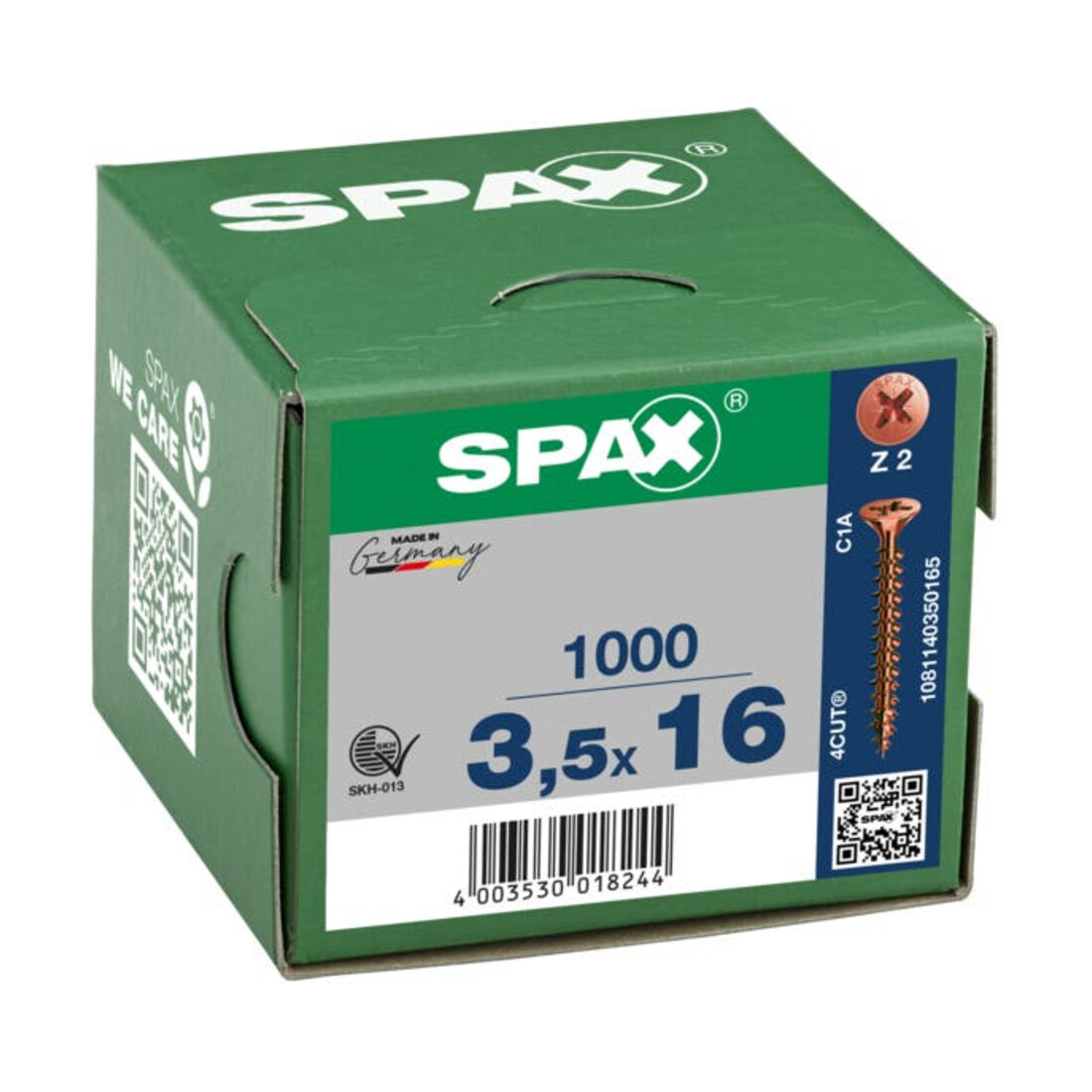 Spax Universalschraube 3,5 x 16 mm Senkkopf Kreuzschlitz Z Vollgewinde 4CUT Brüniert C1A